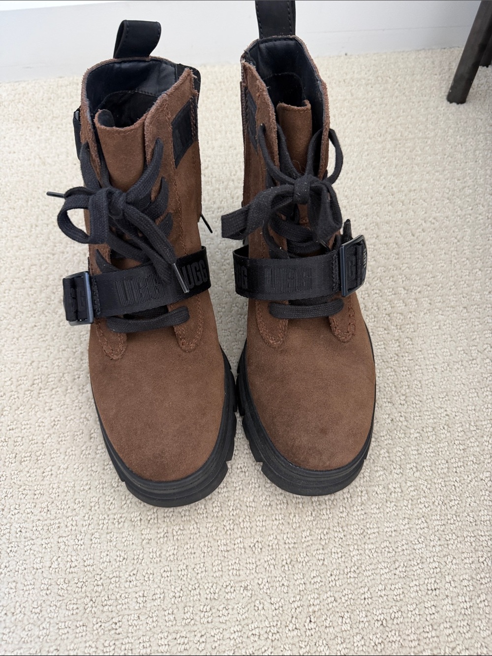 UGG Brown Suede Lace-Up Buckle Ankle Boots